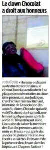 Extrait d'un article du journal Sud-Ouest, 8 février 2016, relatant la pose de la plaque en l'honneur du clown Chocolat, par l'actrice Firmine Richard, marraine de l'association des amis du clown Chocolat.